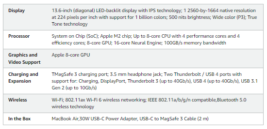 Apple 2022 MacBook Air Laptop with M2 chip