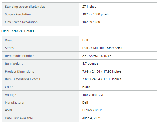 Dell 27-inch Monitor SE2722HX